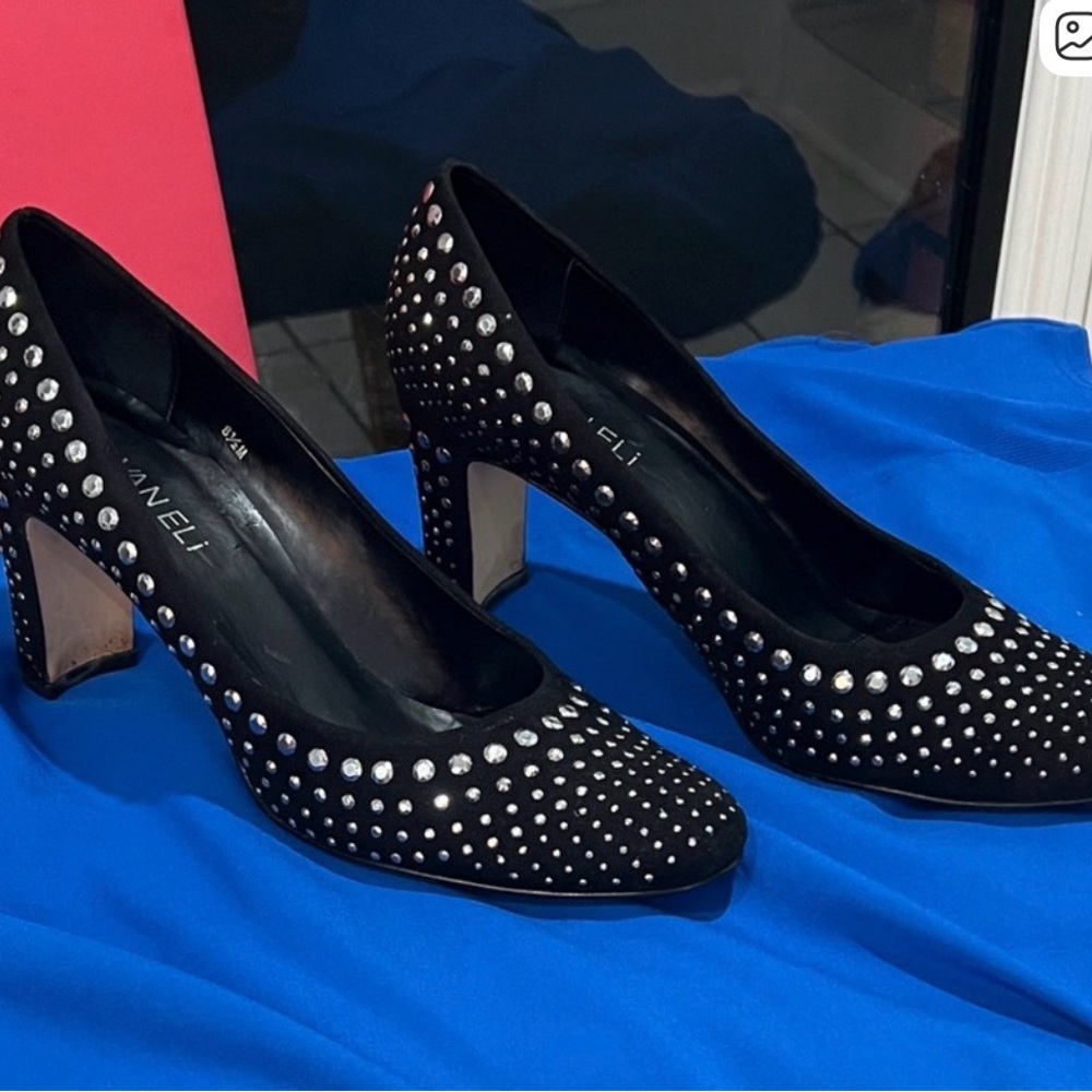 Vaneli Black Studded Heels